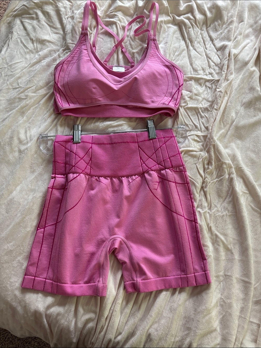 Gymshark Pink Seamless Strappy Sports Bra & High-Waist Bike Shorts Set